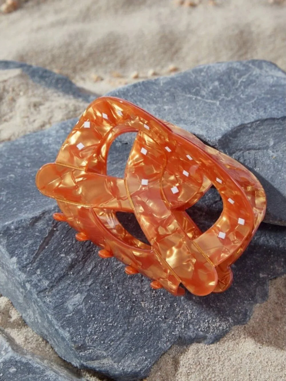 Amber Tortoiseshell Pretzel-Shaped Hair Claw Clip with White Dots